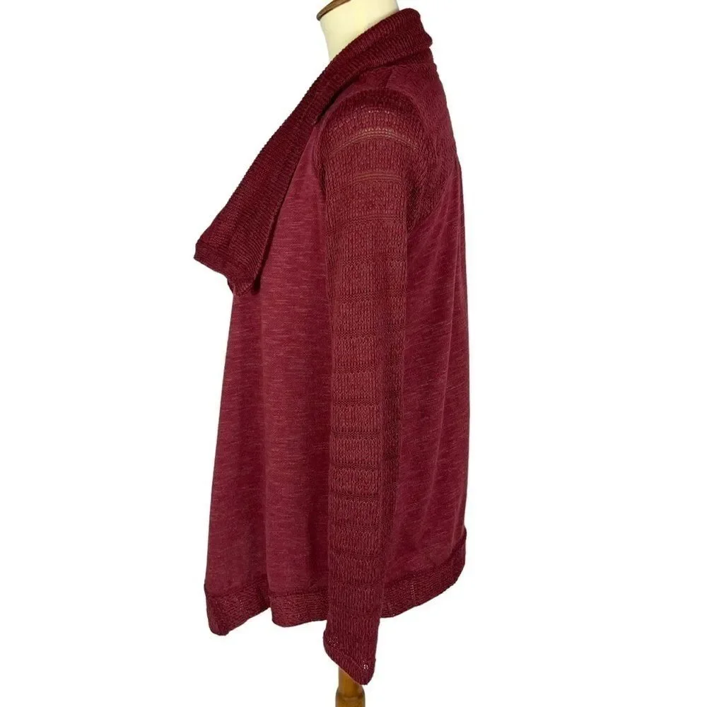 Lucky Brand Waterfall Wrap Burgundy Knit Cardigan Sweater Women’s Small - Picture 6 of 12